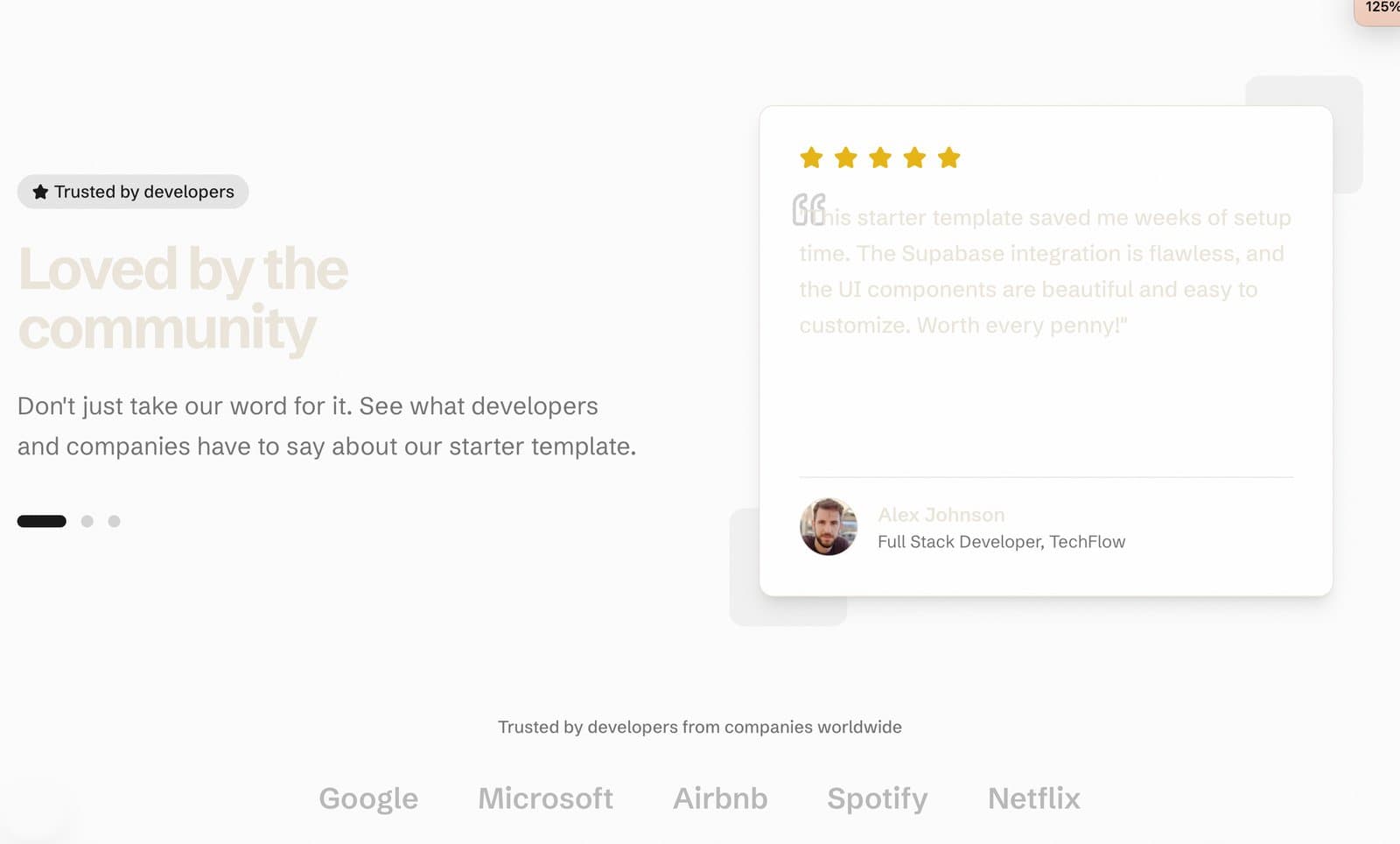 Preview of the Animated Testimonials section