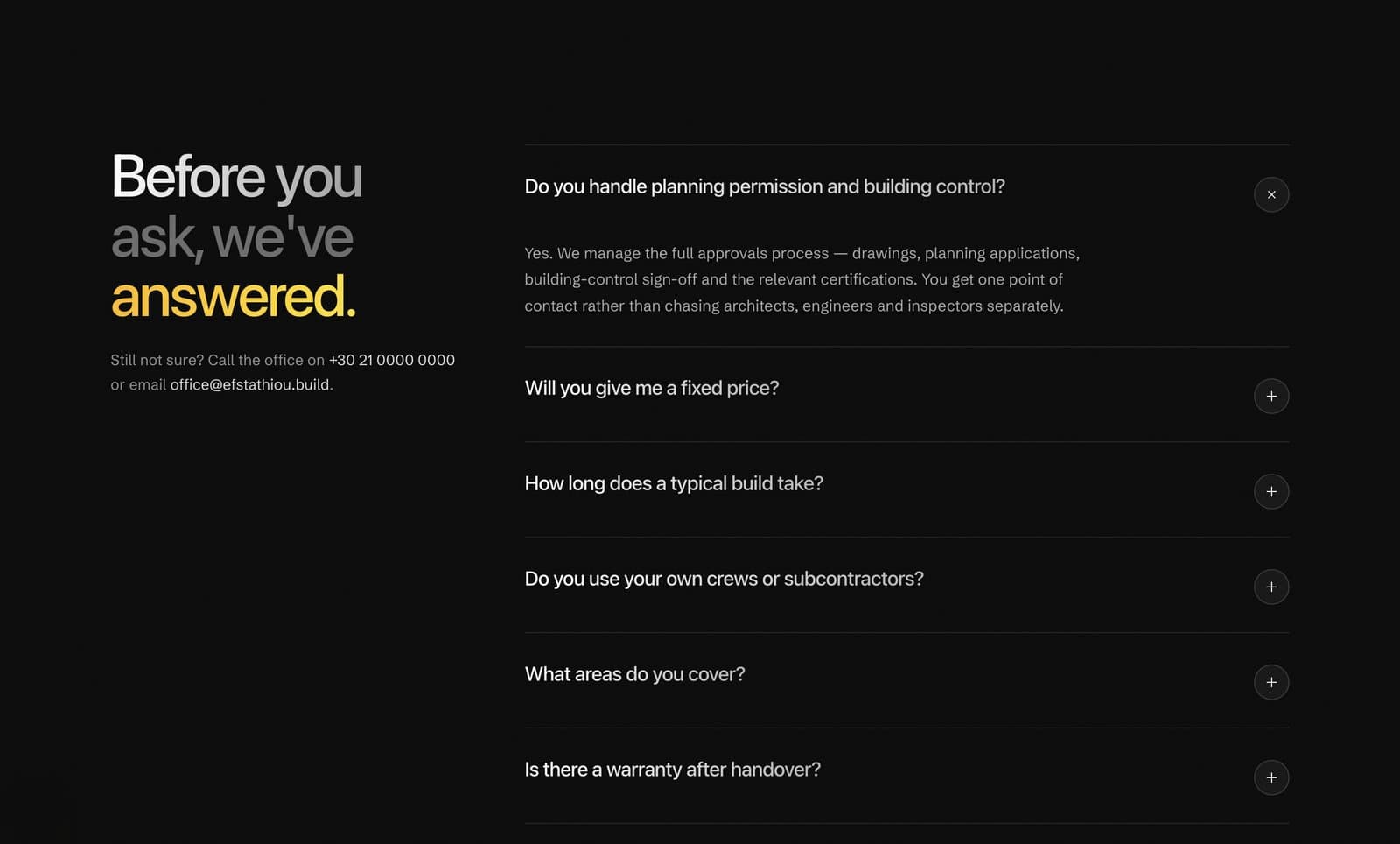 Preview of the FAQ Accordion section